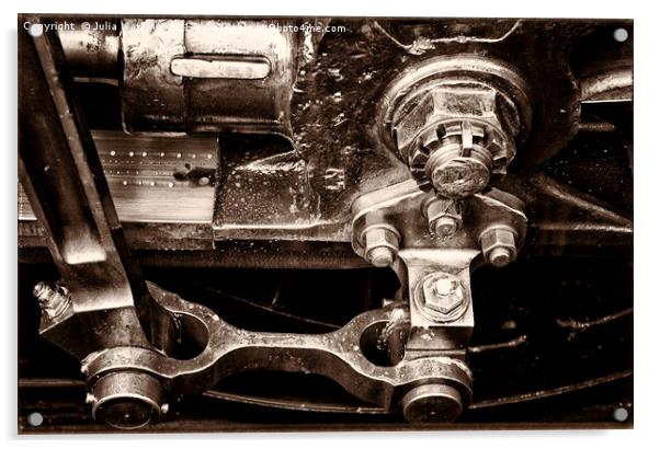 Detail of a Steam Trains Wheel Acrylic by Julia Watkins