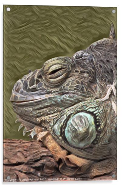 Iguana close up  Acrylic by Julia Watkins