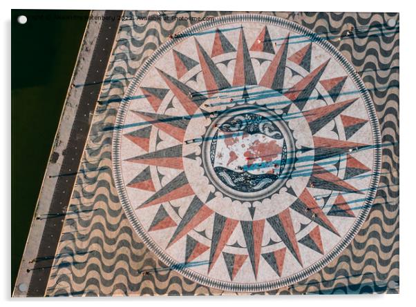 Top View of the Mosaic World Map showing the discoveries and routes in 15th 16th centuries at Monument of the Discoveries, Lisbon, Portugal Acrylic by Alexandre Rotenberg