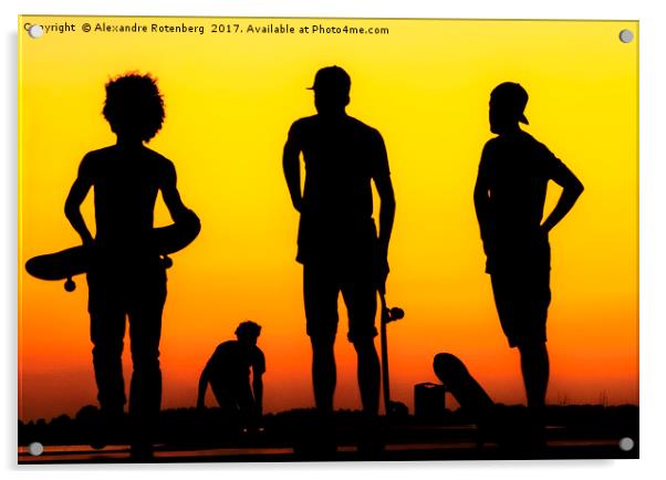 Silhouette of Skaters at sunset Acrylic by Alexandre Rotenberg