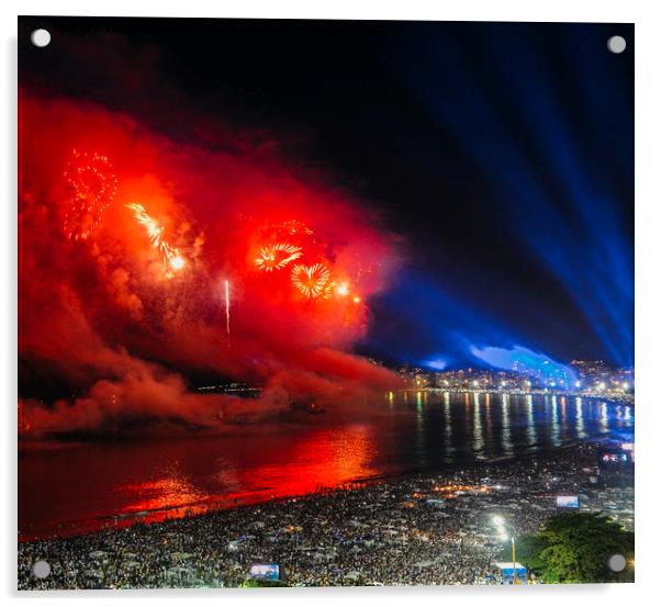 Heart-shaped fireworks at NYE party in Rio, Brazil Acrylic by Alexandre Rotenberg