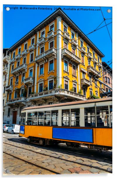 Vintage Milanese tram and building Acrylic by Alexandre Rotenberg
