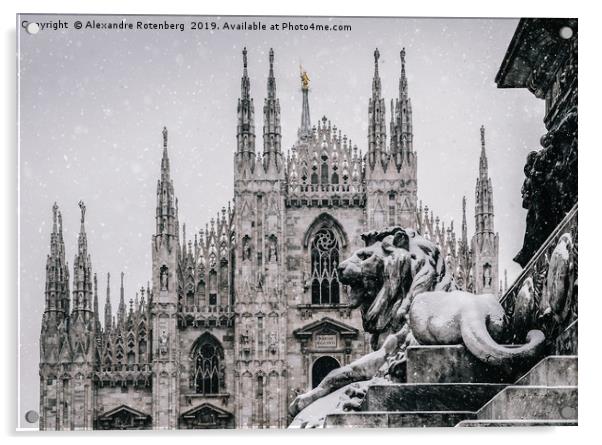 Snow falling at Piazza del Duomo in Milan, Italy Acrylic by Alexandre Rotenberg