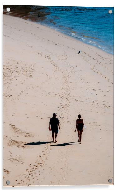 Man and woman walking on sandy beach  Acrylic by Alexandre Rotenberg