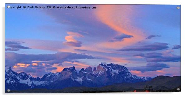 Sunrise in Torres del Paine Mountains Acrylic by Mark Seleny