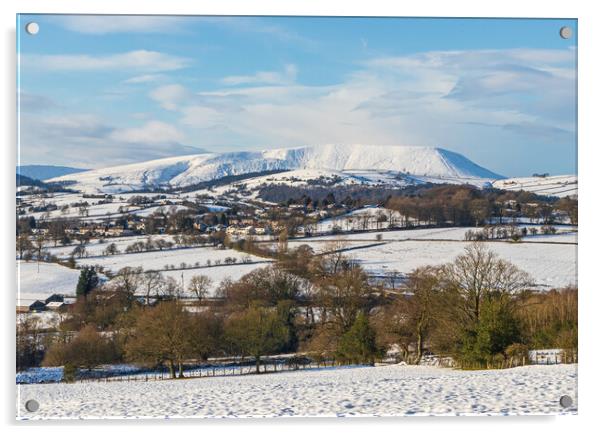 Snow Covered Pendle Hill  Acrylic by Tony Keogh