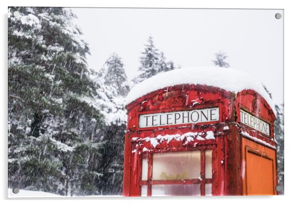 A British Red telephone box covered in snow Acrylic by Tom Radford