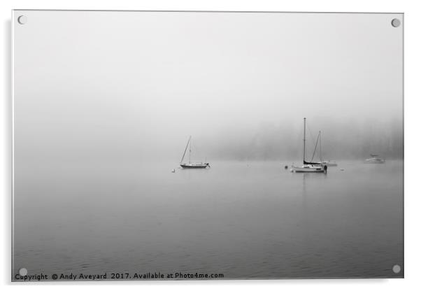 Yachts on a foggy lake Acrylic by Andy Aveyard