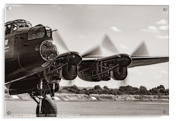 Lancaster Bomber in Black and White Acrylic by John Stoves