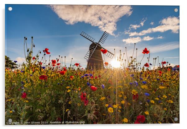 Whitburn Windmill sunset Acrylic by John Stoves
