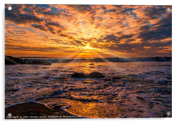 Sun Burst Ocean at Hartlepool Beach.  Acrylic by John Stoves