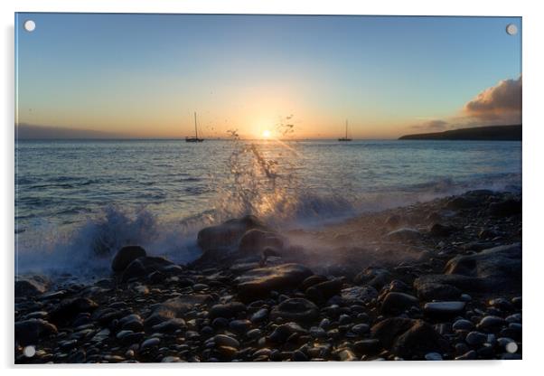Sunset on a Rocky Beach Acrylic by Ashley Wootton
