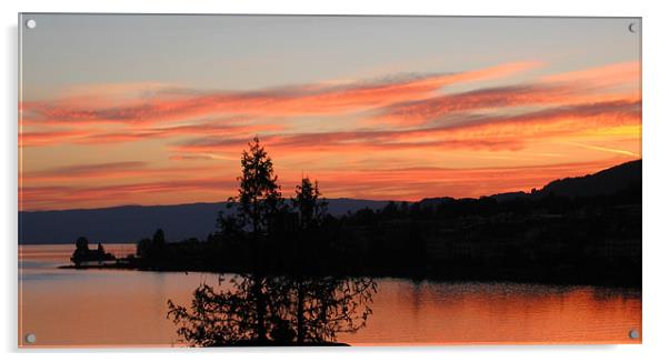 Sunset, Lake Geneva, Montreaux, Switzerland Acrylic by Linda More