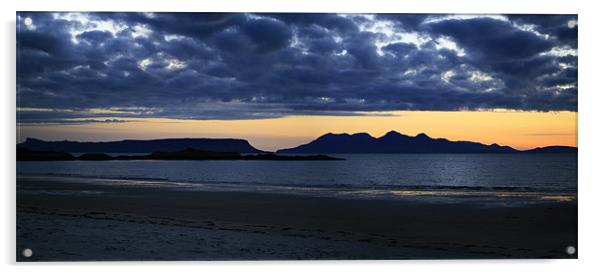 Islands of Eigg and Rum from Camusdarach, Scotland Acrylic by Linda More