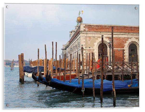 Gondolas in Venice Lagoon near Dogana Acrylic by Linda More
