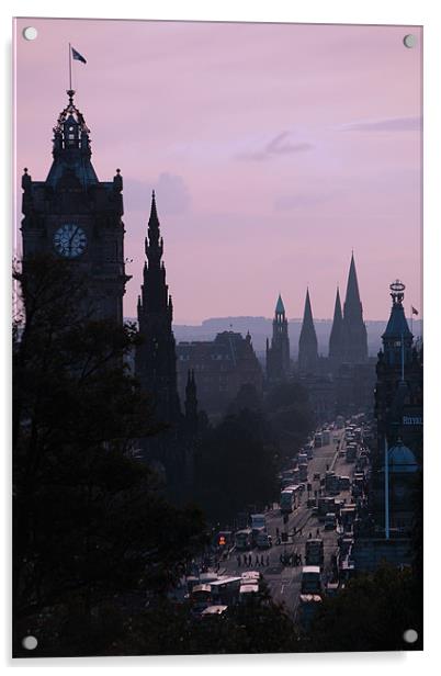 Edinburgh city at dusk Acrylic by Linda More