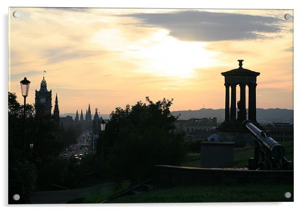 Edinburgh skyline and Calton Hill Acrylic by Linda More