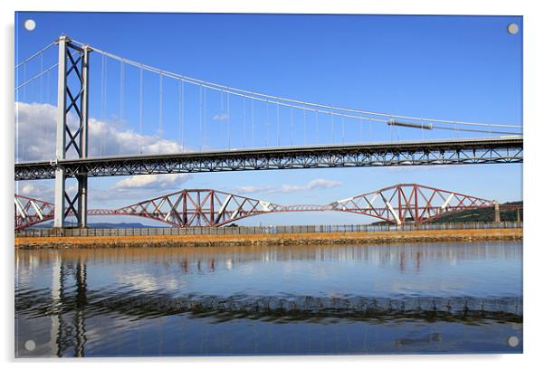 Forth road bridge, Queensferry, Scotland Acrylic by Linda More