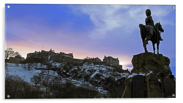 Edinburgh Castle and Scots Grey memorial Acrylic by Linda More