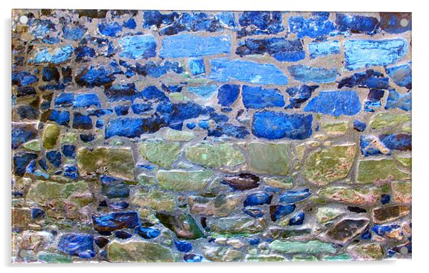 Abstract brick wall with blue tones Acrylic by Linda More