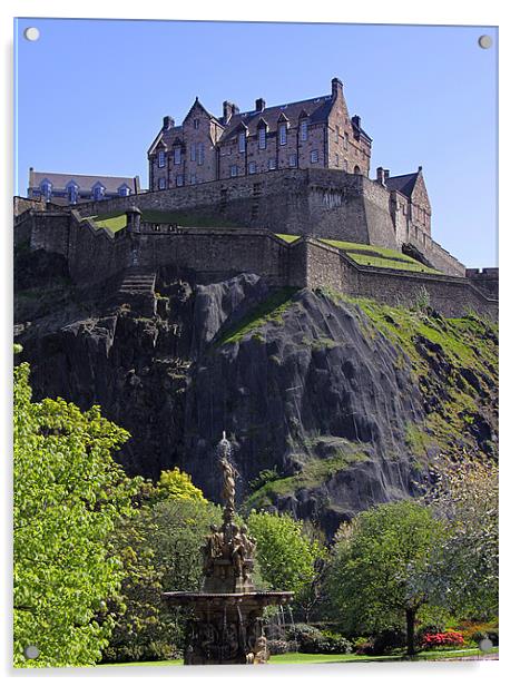 Edinburgh Castle and the Ross fountain, Scotland Acrylic by Linda More