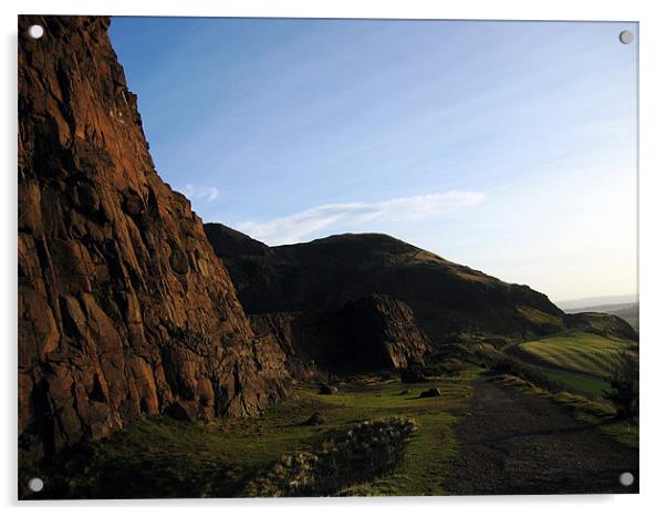 Radical Road at Salisbury Crags, Edinburgh Acrylic by Linda More