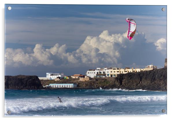 Surfers Beach Kite Surfer, El Cotillo, Fuerteventu Acrylic by John Parker