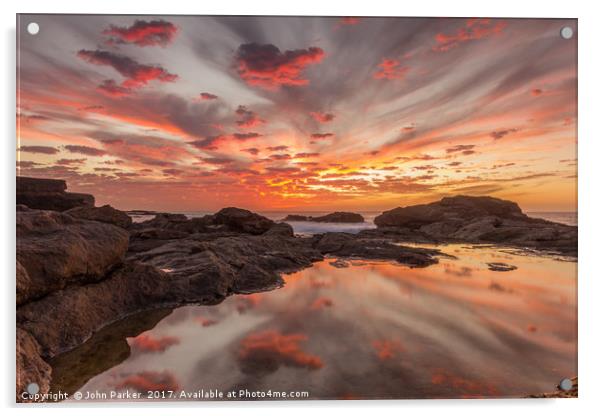 Rock Pool Sunset Acrylic by John Parker