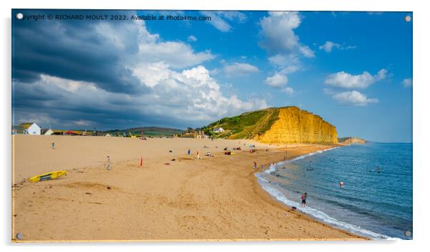 West Bay Beach And Cliff Acrylic by RICHARD MOULT