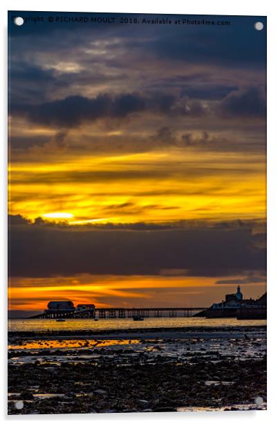 Mumbles Pier At Sunrise Acrylic by RICHARD MOULT