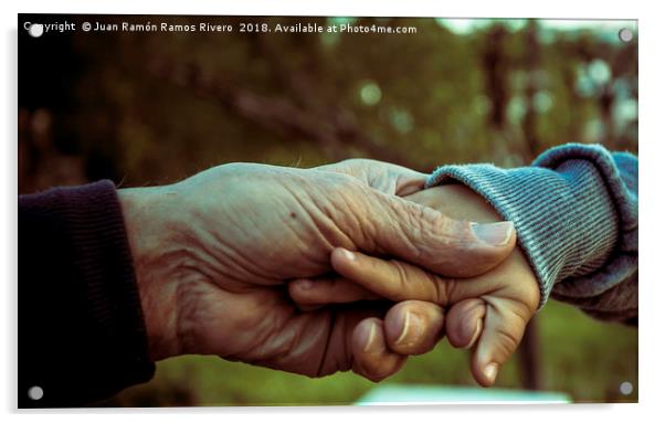 Grandfather and grandson holding hands Acrylic by Juan Ramón Ramos Rivero