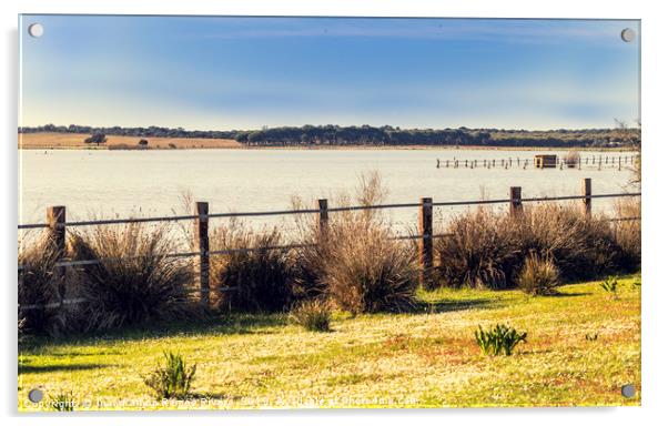 Beautiful view of meadow fenced with wooden poles  Acrylic by Juan Ramón Ramos Rivero