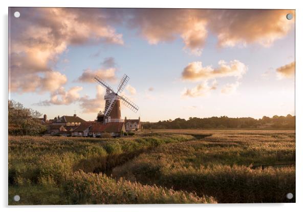 Sunset at Cley Windmill Acrylic by David Semmens