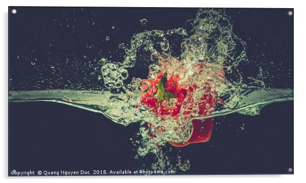 Red bell chili drops into water with splash Acrylic by Quang Nguyen Duc