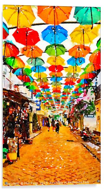Umbrella Street Acrylic by Phil Page