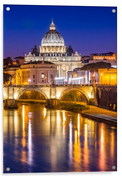 St Peter's Cathedral and Vatican city seen at dusk Acrylic by Andrew Michael