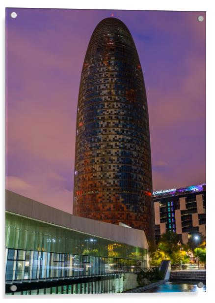 Night view of Torre Agbar Acrylic by Andrew Michael