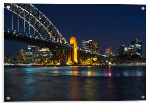 Sydney Harbour Bridge after dark Acrylic by Andrew Michael