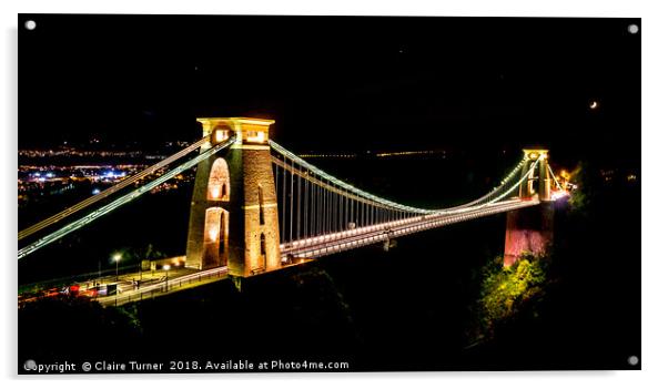 Clifton suspension bridge with moon Acrylic by Claire Turner