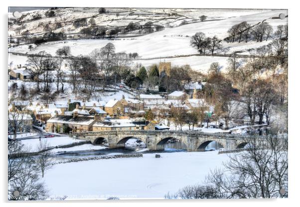 Burnsall In The Snow Acrylic by Tom Holmes