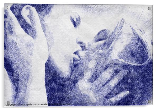Lesbian Couple Kissing Acrylic by Ann Spells