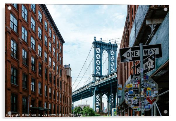Iconic view of Manhattan Bridge from Brooklyn Acrylic by Ann Spells