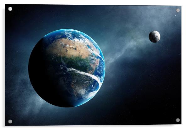 Earth and moon space view Acrylic by Johan Swanepoel