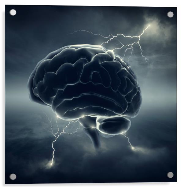 Brain in stormy clouds - conceptual brainstorm Acrylic by Johan Swanepoel