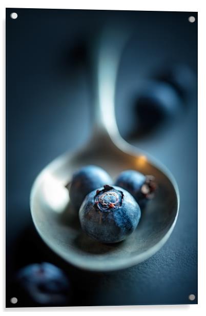 Blueberries Macro Still Life Acrylic by Johan Swanepoel