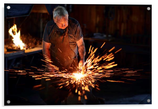 Blacksmith hammering red hot iron Acrylic by Johan Swanepoel