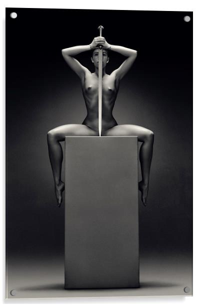 Nude woman with sword Acrylic by Johan Swanepoel