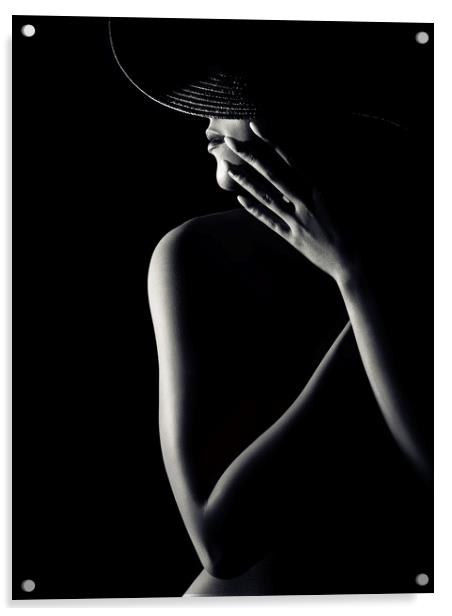 Nude woman with black hat 3 Acrylic by Johan Swanepoel