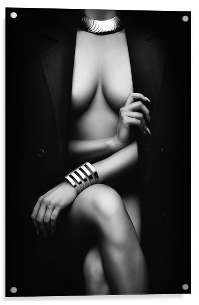 Nude Woman with jacket 1 Acrylic by Johan Swanepoel