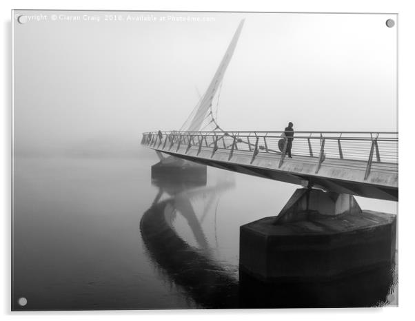 Man walks over the Peace Bridge  Acrylic by Ciaran Craig